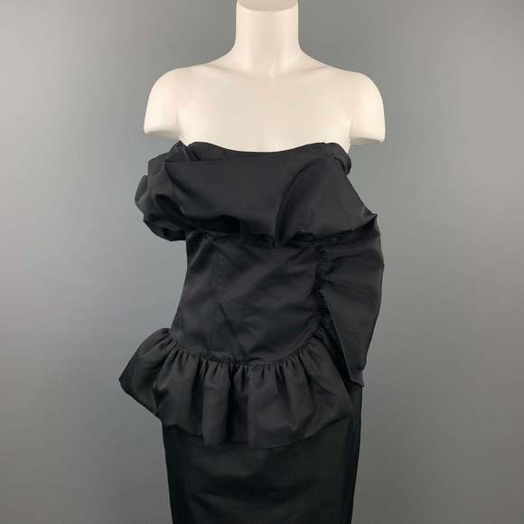 GIAMBATTISTA VALLI Black Cotton  Silk Ruffled Strapless Cocktail Dress - Picture 2 of 5